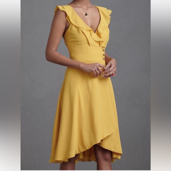 Quillaree Bhldn Yellow ruffle wrap “Macaron shoppe”dress sz 12 - Picture 12 of 12